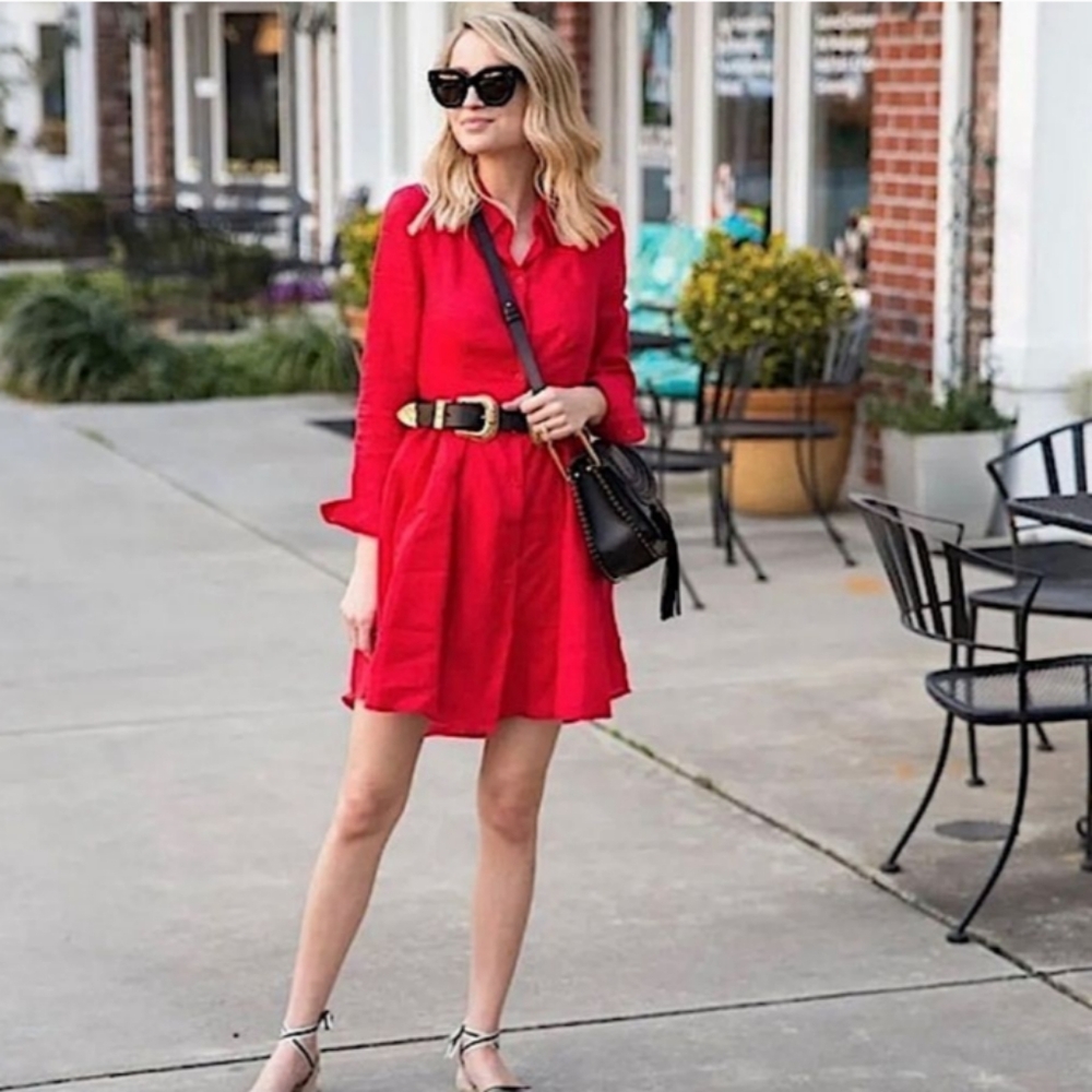 Anthropologie HD In Paris Laila Linen A-Line Shirt Dress | 8